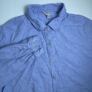 Orvis XXL Blue Linen Rayon Blend Long Sleeve Button Up Shirt